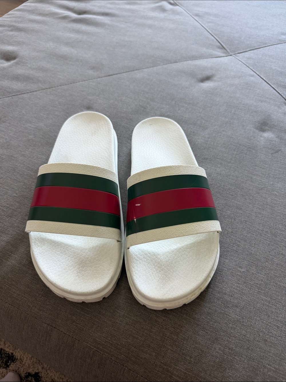 Gucci White Slides with Green and Red Stripe